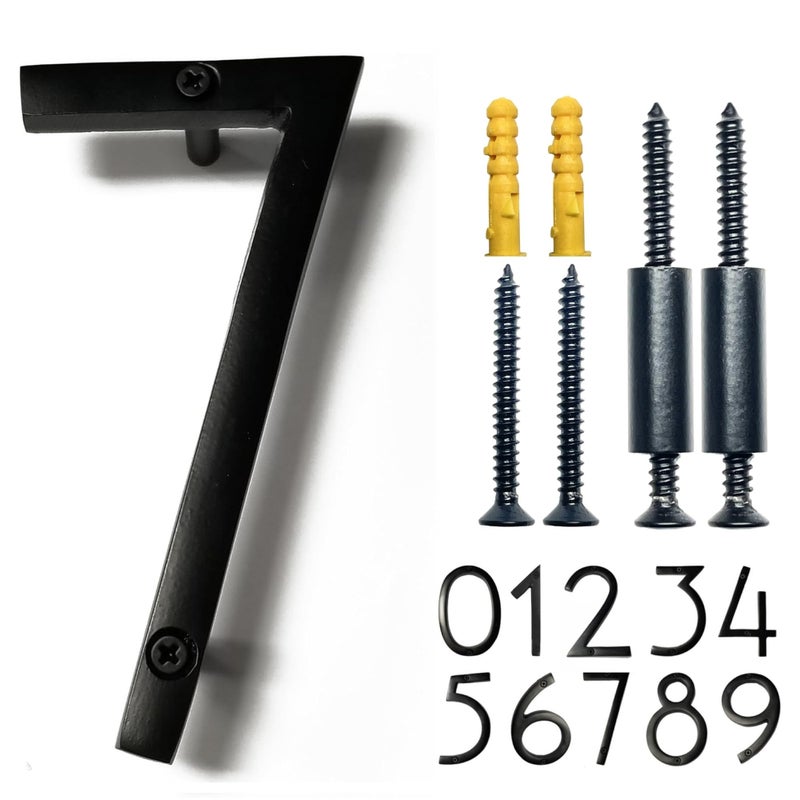NACH Floating House Numbers, 6 inch Aluminum Black House Numbers for Outside - Number 7, Door Numbers with Mounting Hardware - Image 1